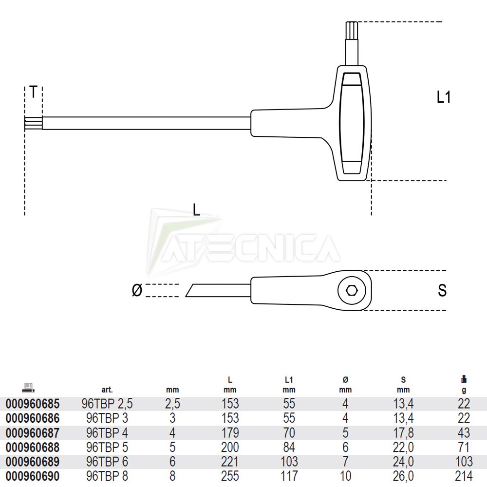 Set 6pz chiavi a brugola esagonale con punta tonda Beta 96TBP /S6