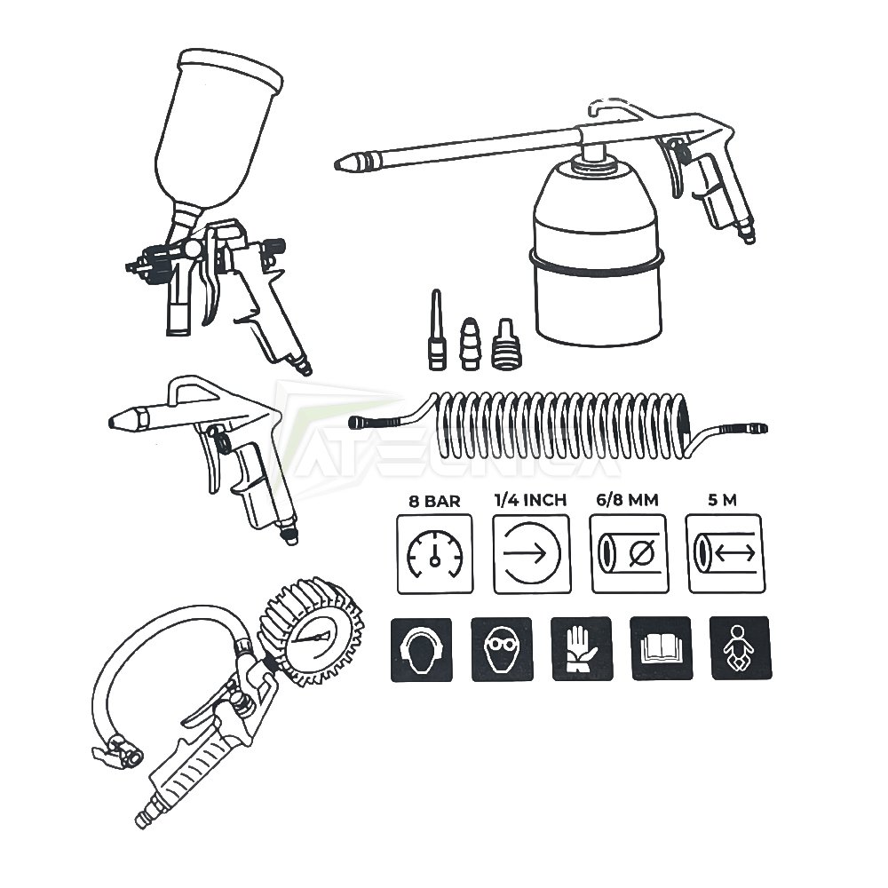 Kit per aria compressa Fiac 1877 8pz pistola lavaggio gonfiaggio