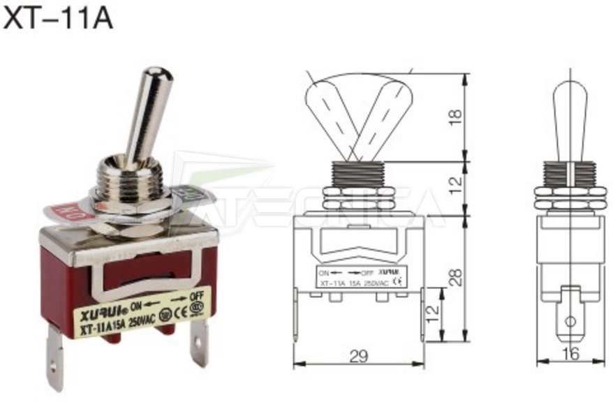 Interruttore a levetta 250 V/AC, 15 A, 1 on/off/on XT-13B, agganciante, 1  pz.