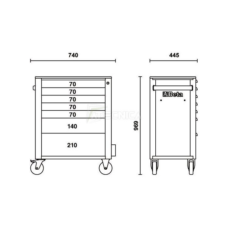 Carrello porta utensili Beta RSC24 7-N cassettiera 7 tiretti nero opaco