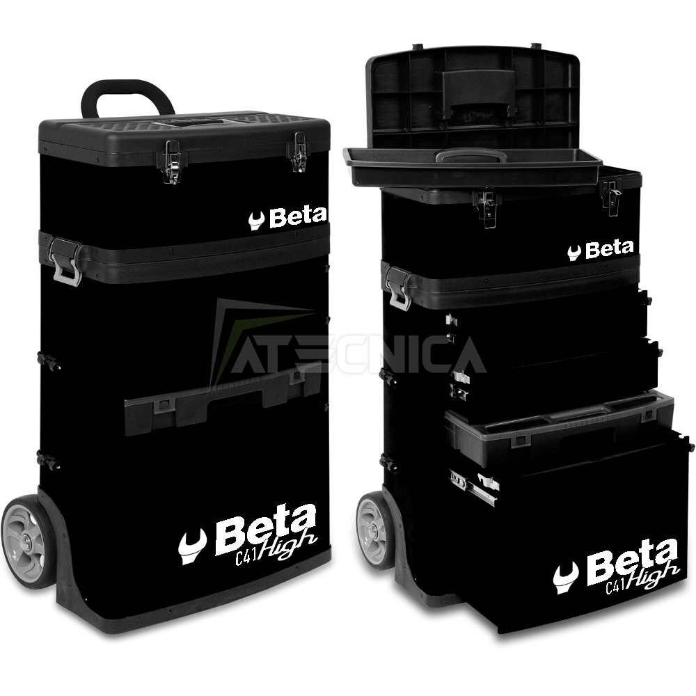 Beta C41H-N - Trolley porta attrezzi professionale con ruote da 160mm -  Nero - 2 moduli estraibili: 1 Cestello porta attrezzi superiore e 1  Valigetta attrezzi con due Cassetti altezza 95mm : : Fai da te